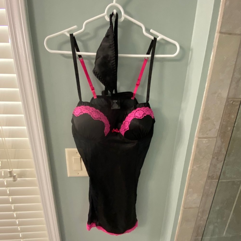 Black Satin Corset with matching Black Satin Thong